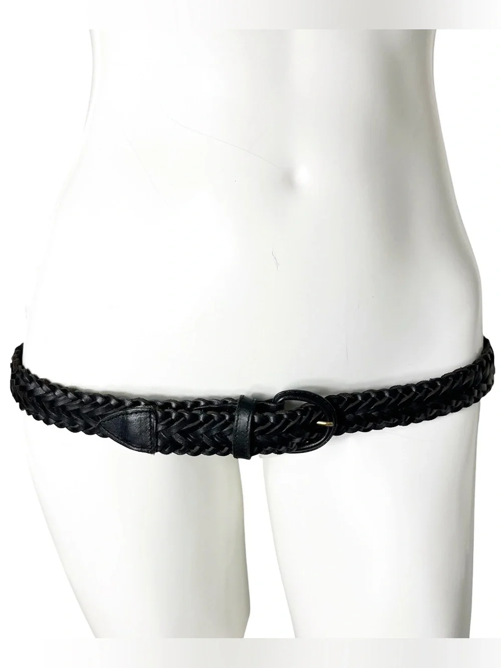 Women’s Black Genuine Leather Braided Belt Size 36 Classic Timeless Style